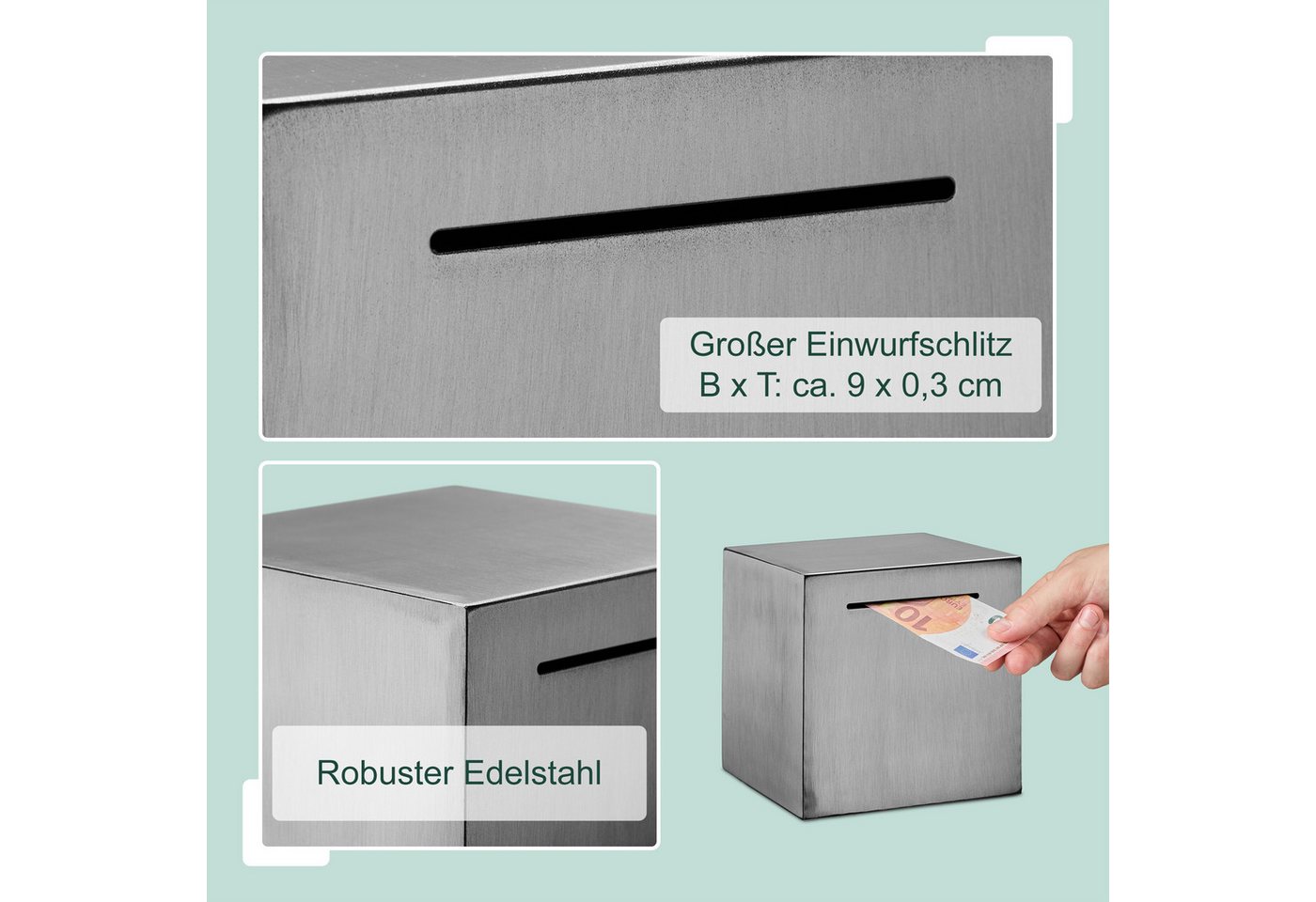 relaxdays Spardose nicht zum Öffnen, (1-tlg), silber – Bild 5 von 5