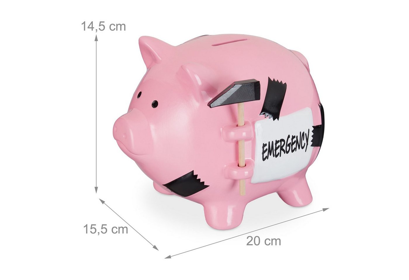 relaxdays Spardose Sparschwein Emergency, (3-tlg) – Bild 4 von 5