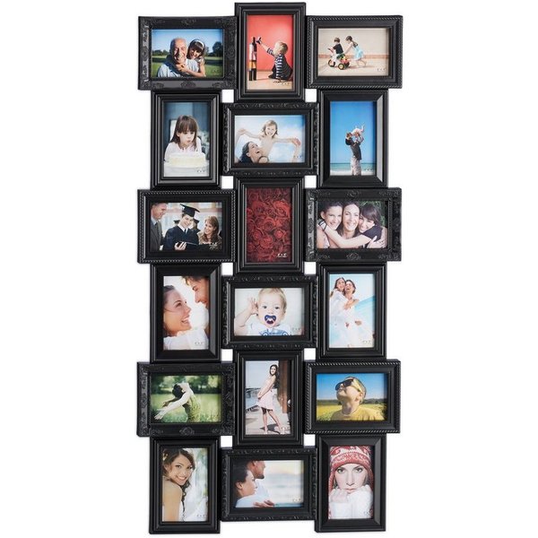 relaxdays Staffelbilderrahmen Bilderrahmen Collagen 18 Bilder, für 18 Bilder (18 St), schwarz