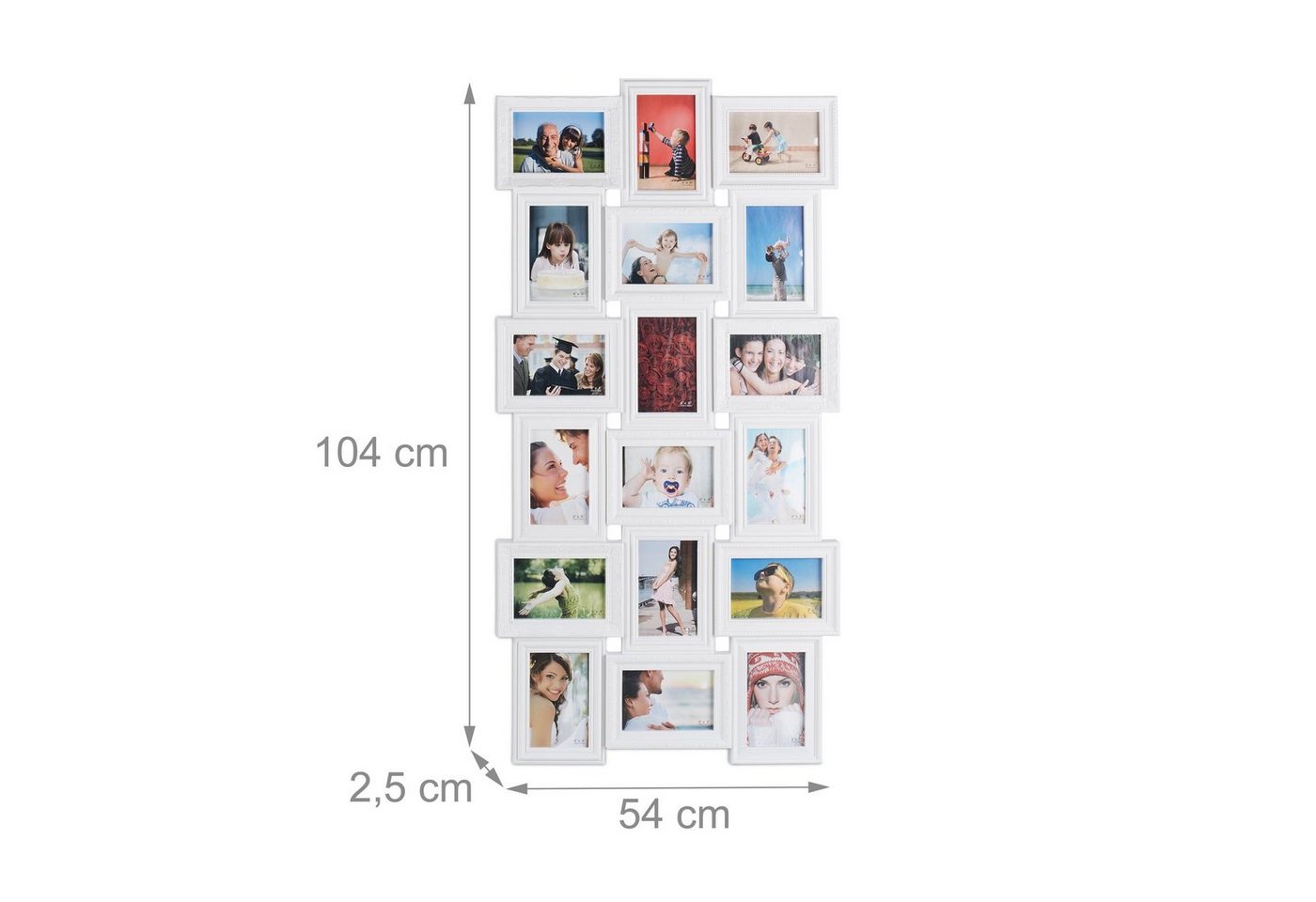 relaxdays Staffelbilderrahmen Bilderrahmen Collagen 18 Bilder, für 18 Bilder (1 St), weiß – Bild 4 von 5