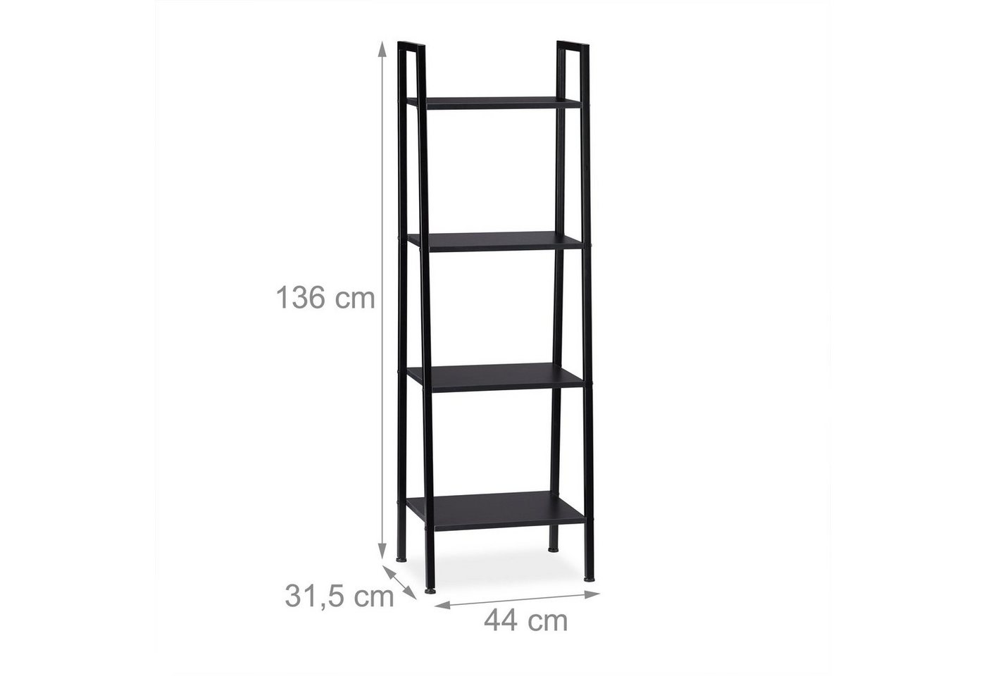 relaxdays Standregal mit 4 Ablagen, 1-tlg., Schwarz / Schwarz – Bild 4 von 5
