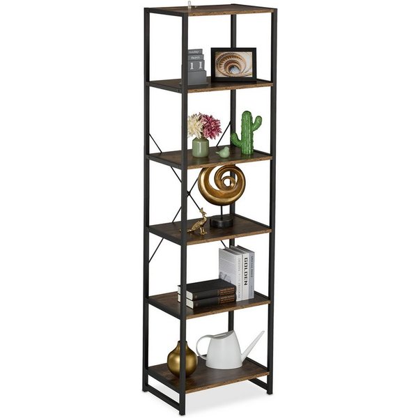 relaxdays Standregal mit 6 Ebenen, 1-tlg., Industrial-Schwarz