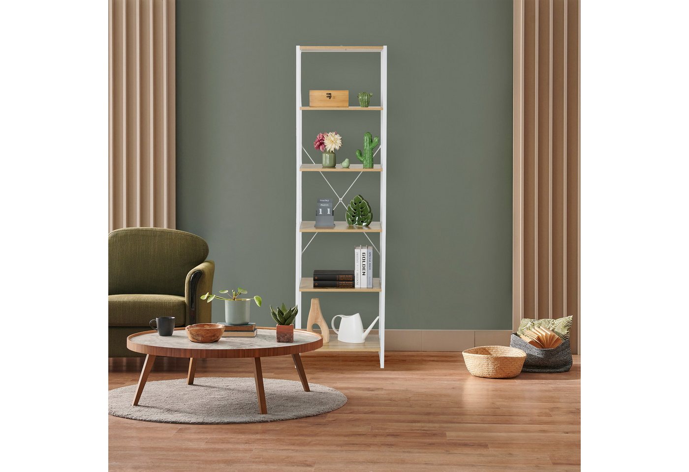 relaxdays Standregal mit 6 Ebenen, 1-tlg., Holzoptik-Weiß – Bild 2 von 5