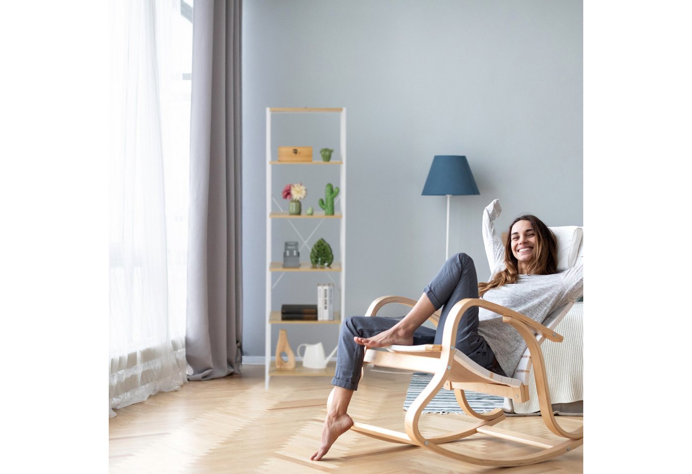 relaxdays Standregal mit 6 Ebenen, 1-tlg., Holzoptik-Weiß – Bild 3 von 5