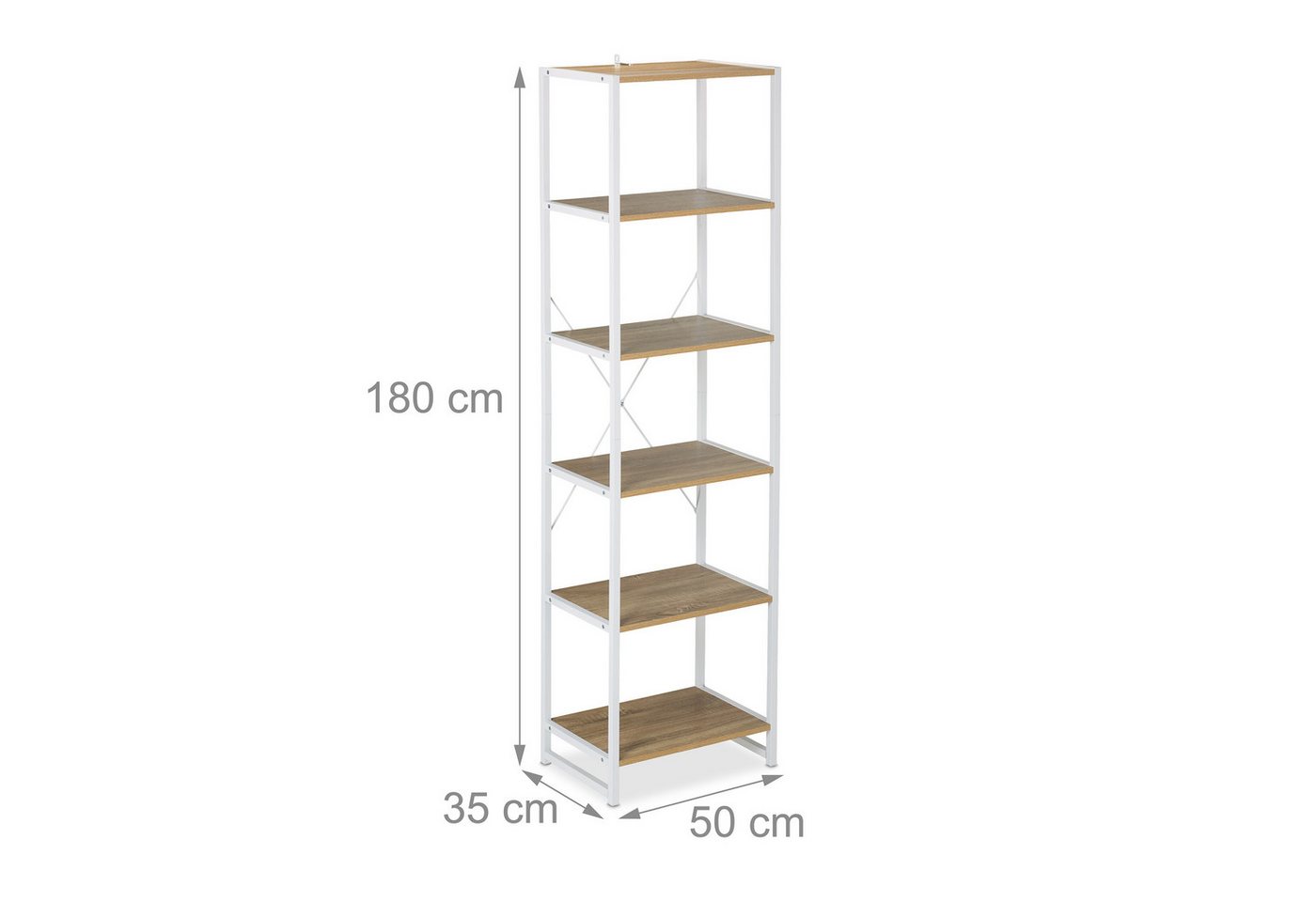 relaxdays Standregal mit 6 Ebenen, 1-tlg., Holzoptik-Weiß – Bild 4 von 5