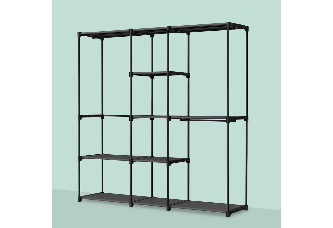 relaxdays Standregal Offene Garderobe, 14-tlg., schwarz – Bild 3 von 5