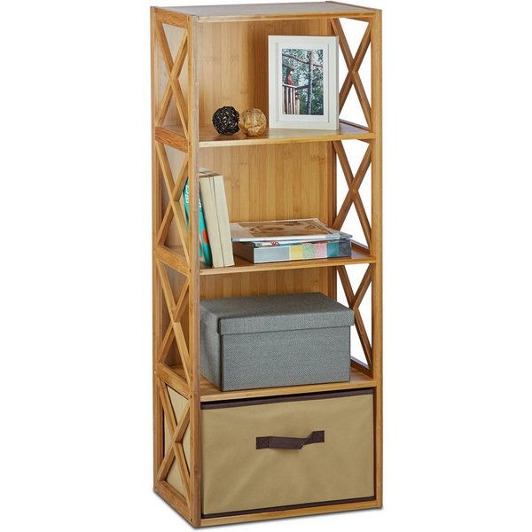 relaxdays Standregal Regal Bambus mit Korb, 1-tlg., 4
