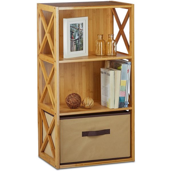 relaxdays Standregal Regal Bambus mit Korb, 3