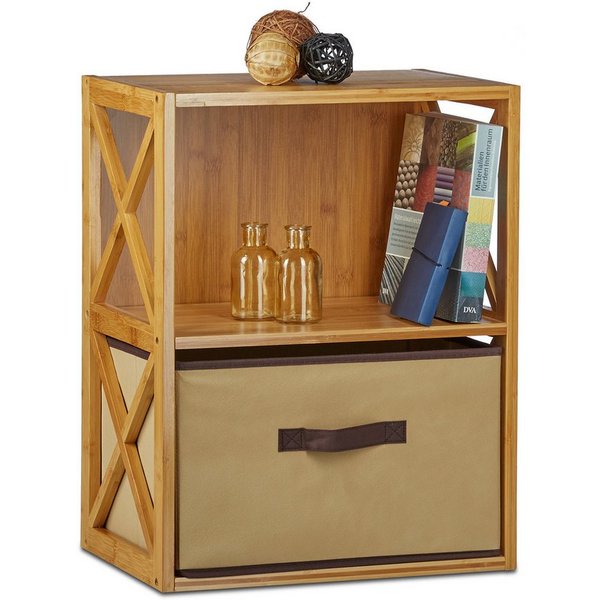 relaxdays Standregal Regal Bambus mit Korb, 1-tlg., 2