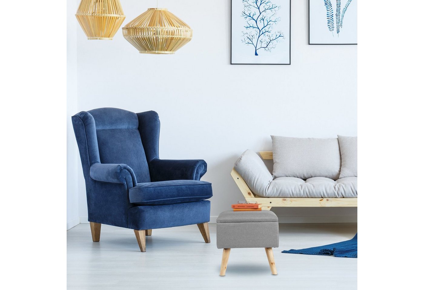 relaxdays Stauraumhocker Hocker mit Stauraum (1 St), Hellgrau – Bild 2 von 5