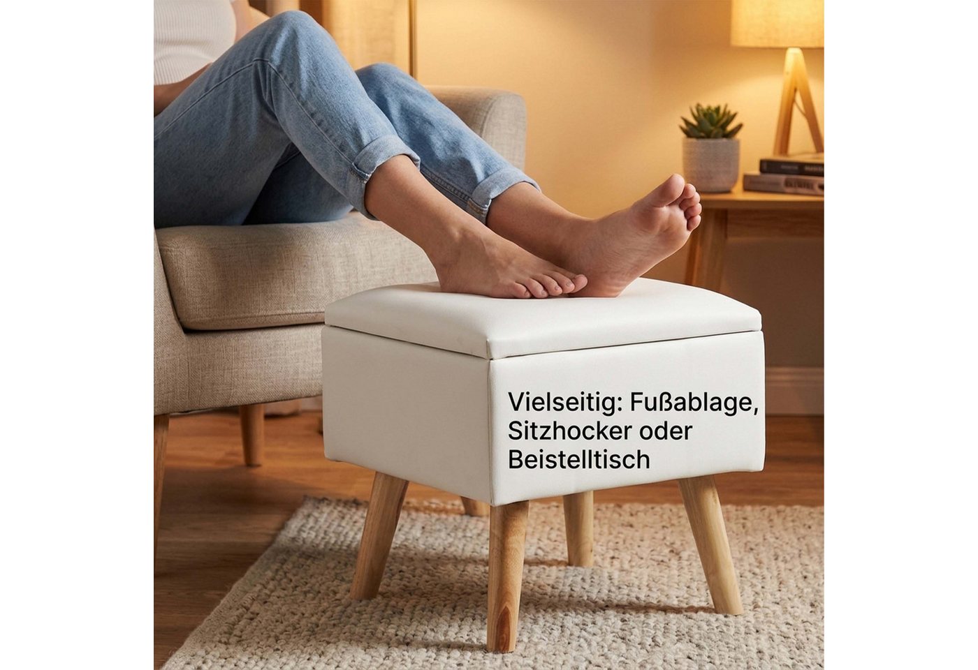 relaxdays Stauraumhocker Sitzhocker mit Stauraum Kunstleder (1 St), weiß – Bild 3 von 5