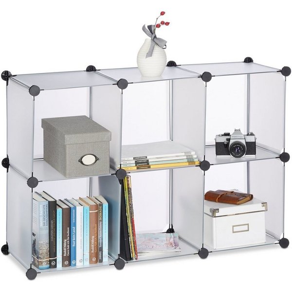 relaxdays Steckregal Regalsystem 6 Fächer, 52-tlg., transparent