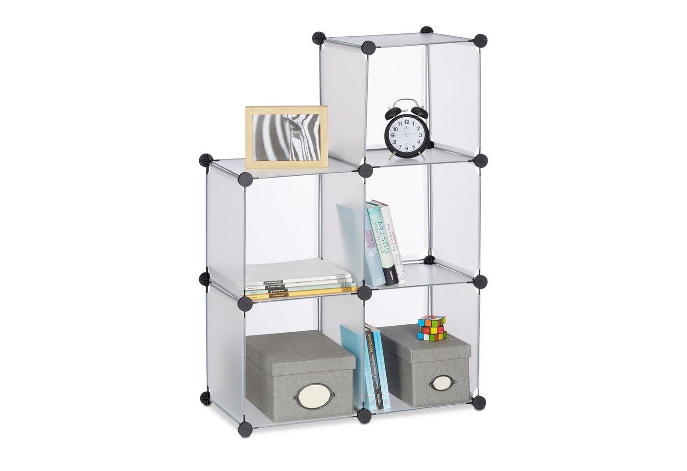 relaxdays Steckregal Regalsystem 6 Fächer, 52-tlg., transparent – Bild 3 von 5