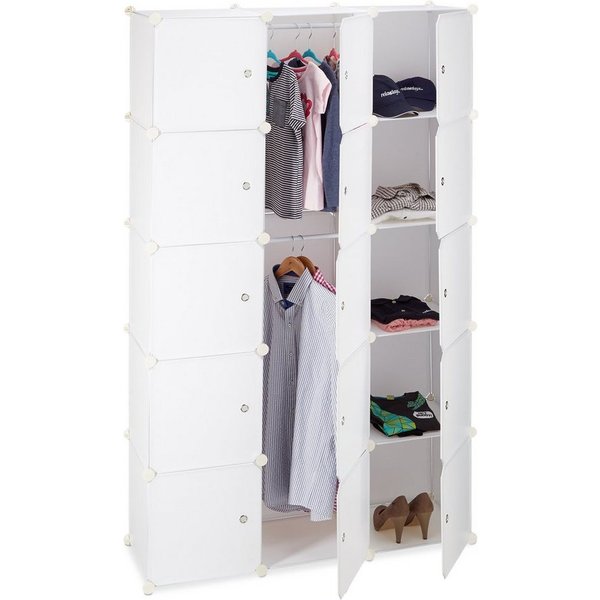 relaxdays Steckregal Regalsystem Kleiderschrank 11 Fächer, 116-tlg., weiß