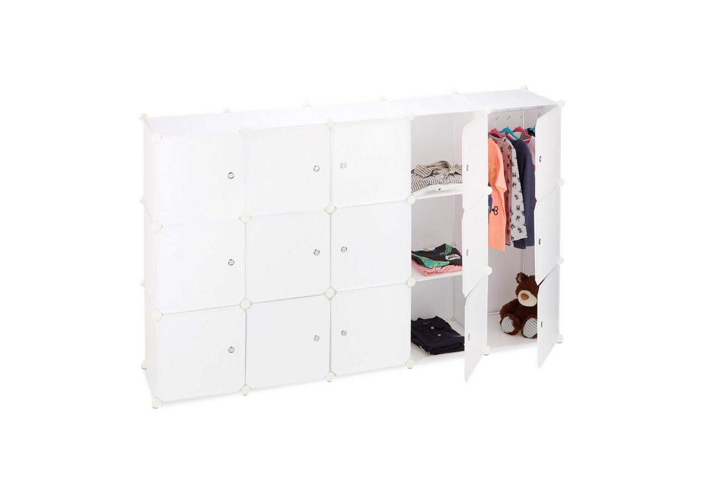 relaxdays Steckregal Regalsystem Kleiderschrank 11 Fächer, 116-tlg., weiß – Bild 3 von 5