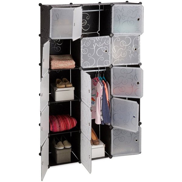 relaxdays Steckregal Regalsystem Kleiderschrank 11 Fächer, 116-tlg., schwarz