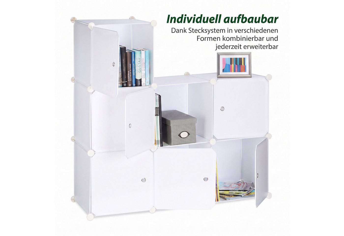 relaxdays Steckregal Regalsystem mit Türen, 1-tlg., weiß – Bild 3 von 5