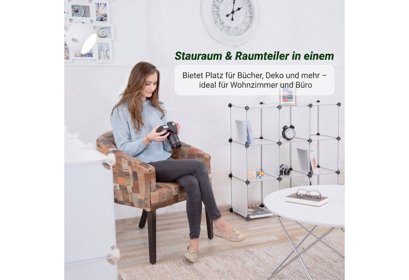 relaxdays Steckregal Regalsystem mit Türen, 76-tlg., transparent – Bild 2 von 5