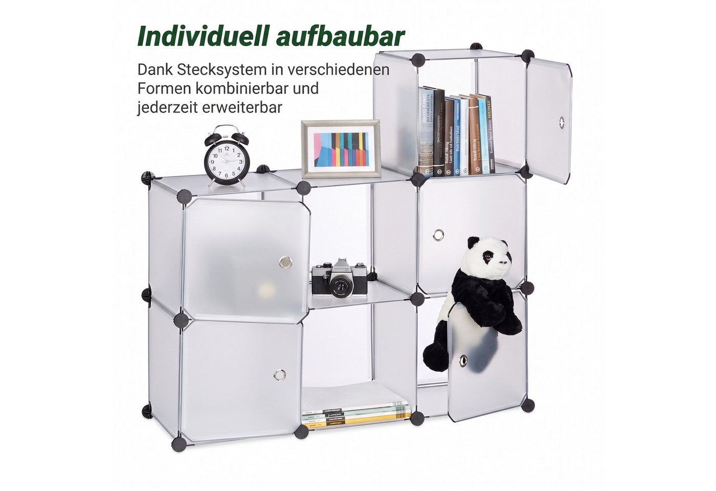 relaxdays Steckregal Regalsystem mit Türen, 76-tlg., transparent – Bild 3 von 5