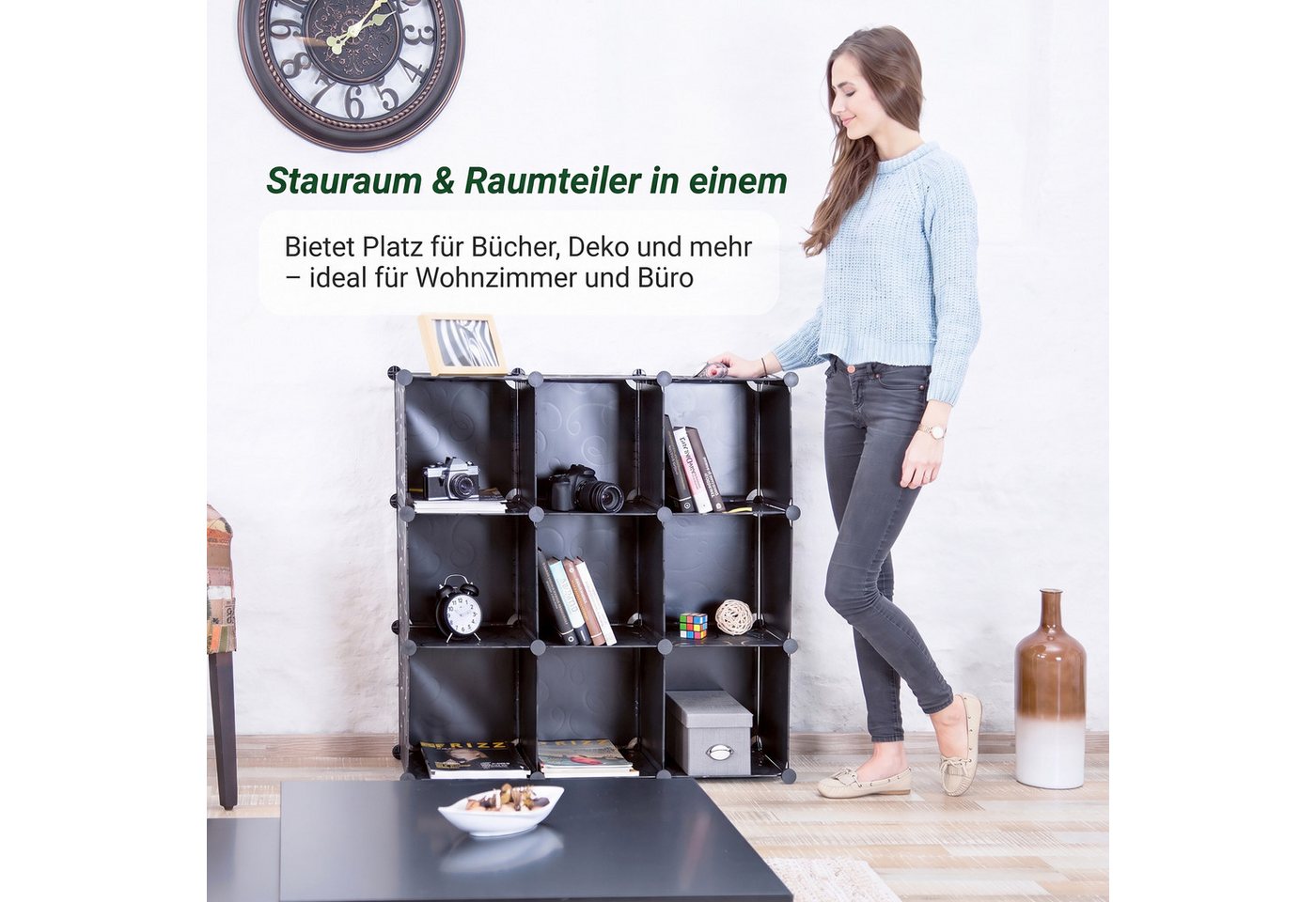 relaxdays Steckregal Regalsystem mit Türen, 76-tlg., schwarz – Bild 2 von 5