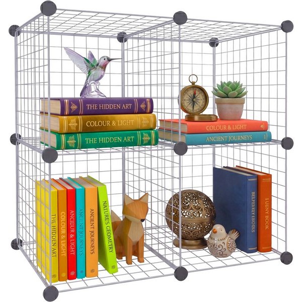 relaxdays Steckregal Würfel Set, 4-tlg., silber, 4 Würfel
