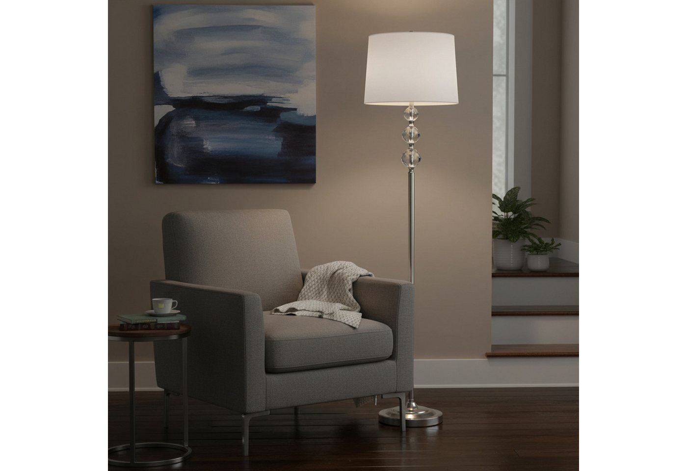 relaxdays Stehlampe Kristall, Bequeme Bedienung per Fußschalter, E27-Fassung (max. 60 W), Leuchtmittel nicht enthalten, weiß – Bild 2 von 5