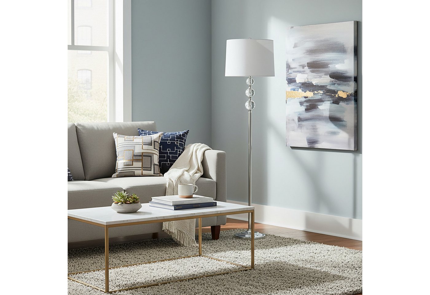 relaxdays Stehlampe Kristall, Bequeme Bedienung per Fußschalter, E27-Fassung (max. 60 W), Leuchtmittel nicht enthalten, weiß – Bild 3 von 5