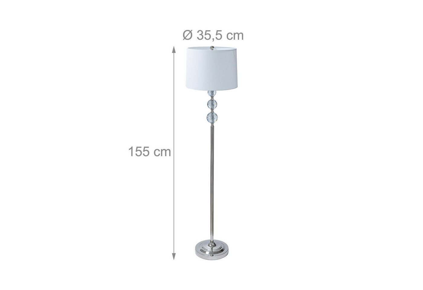 relaxdays Stehlampe Kristall, Bequeme Bedienung per Fußschalter, E27-Fassung (max. 60 W), Leuchtmittel nicht enthalten, weiß – Bild 4 von 5