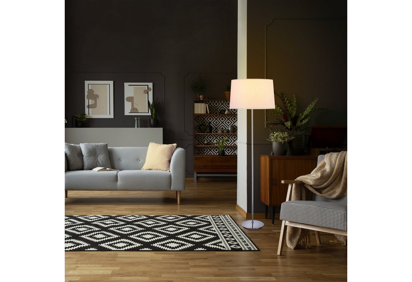 relaxdays Stehlampe mit Stoffschirm, Ein-/Ausschalten per Trittschalter, E27-Fassung, max. 60 W (Leuchtmittel nicht im Lieferumfang enthalten), lila – Bild 2 von 5