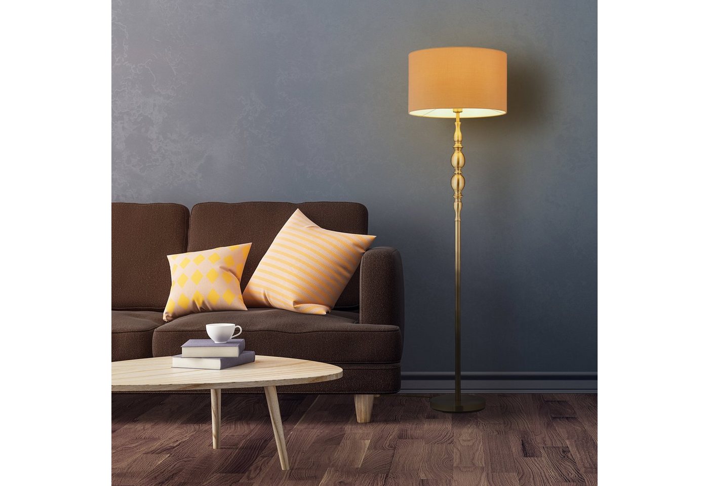 relaxdays Stehlampe Wohnzimmer beige, Stimmungsvolle Beleuchtung, E27-Fassung (max. 60 W) – Bild 2 von 5