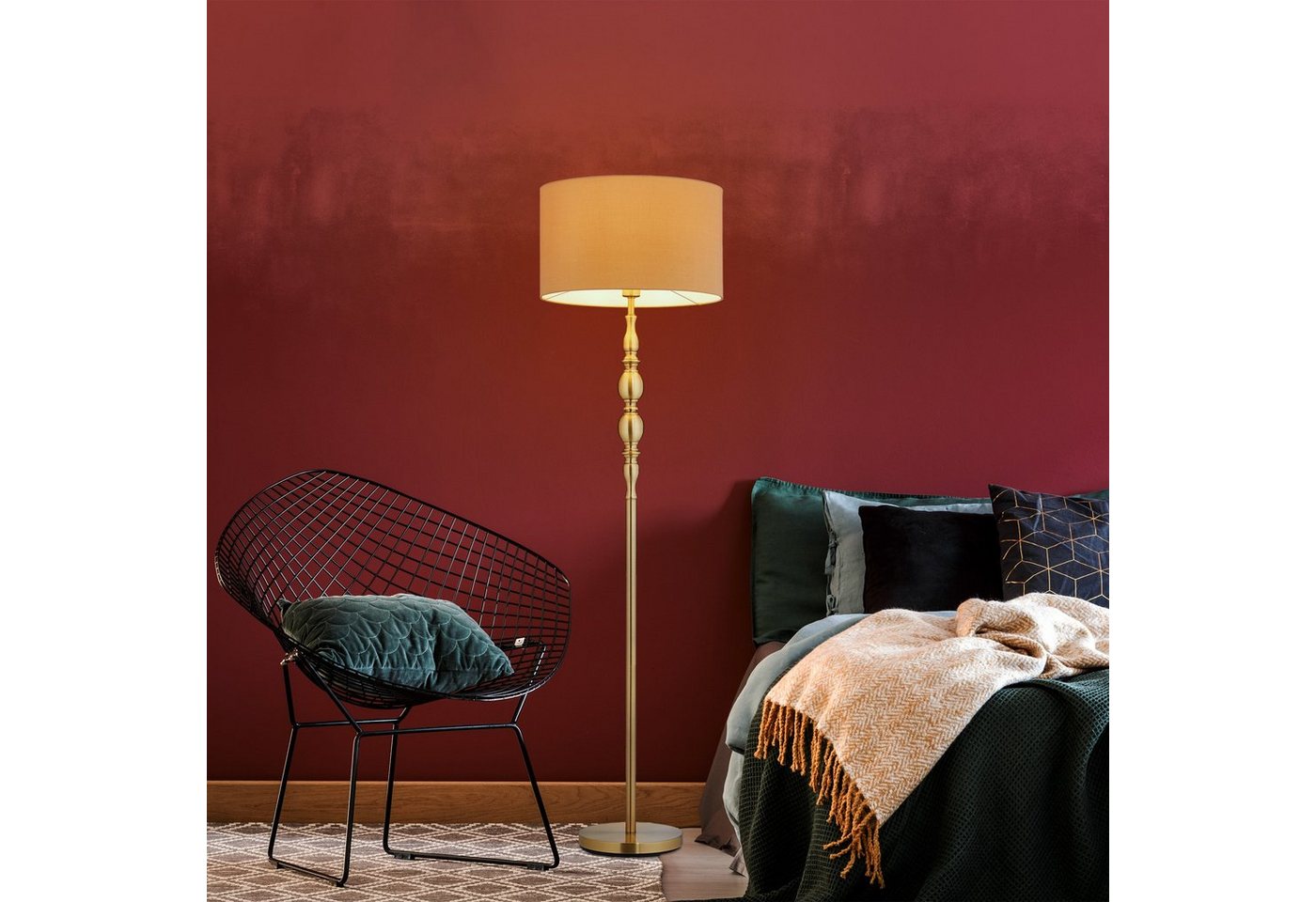 relaxdays Stehlampe Wohnzimmer beige, Stimmungsvolle Beleuchtung, E27-Fassung (max. 60 W) – Bild 5 von 5