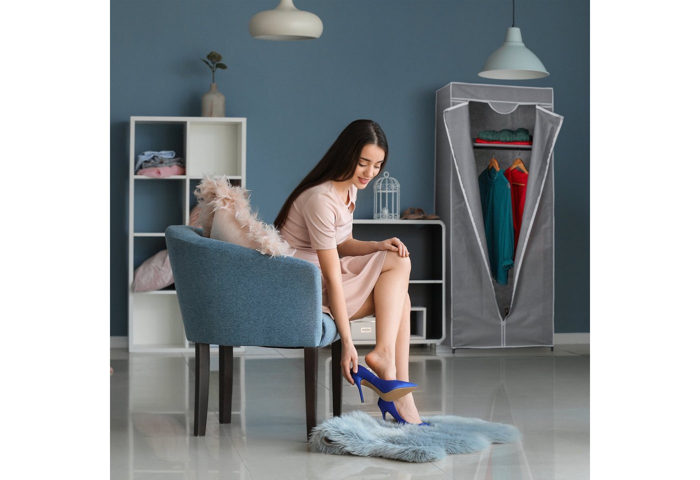 relaxdays Stoffschrank mit Kleiderstange (1-St) Anthrazit – Bild 3 von 5