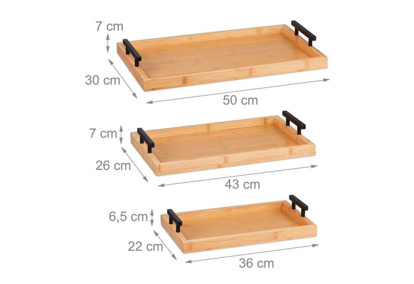 relaxdays Tablett 3er Set aus Bambus, Bambus, (3-tlg) – Bild 4 von 5