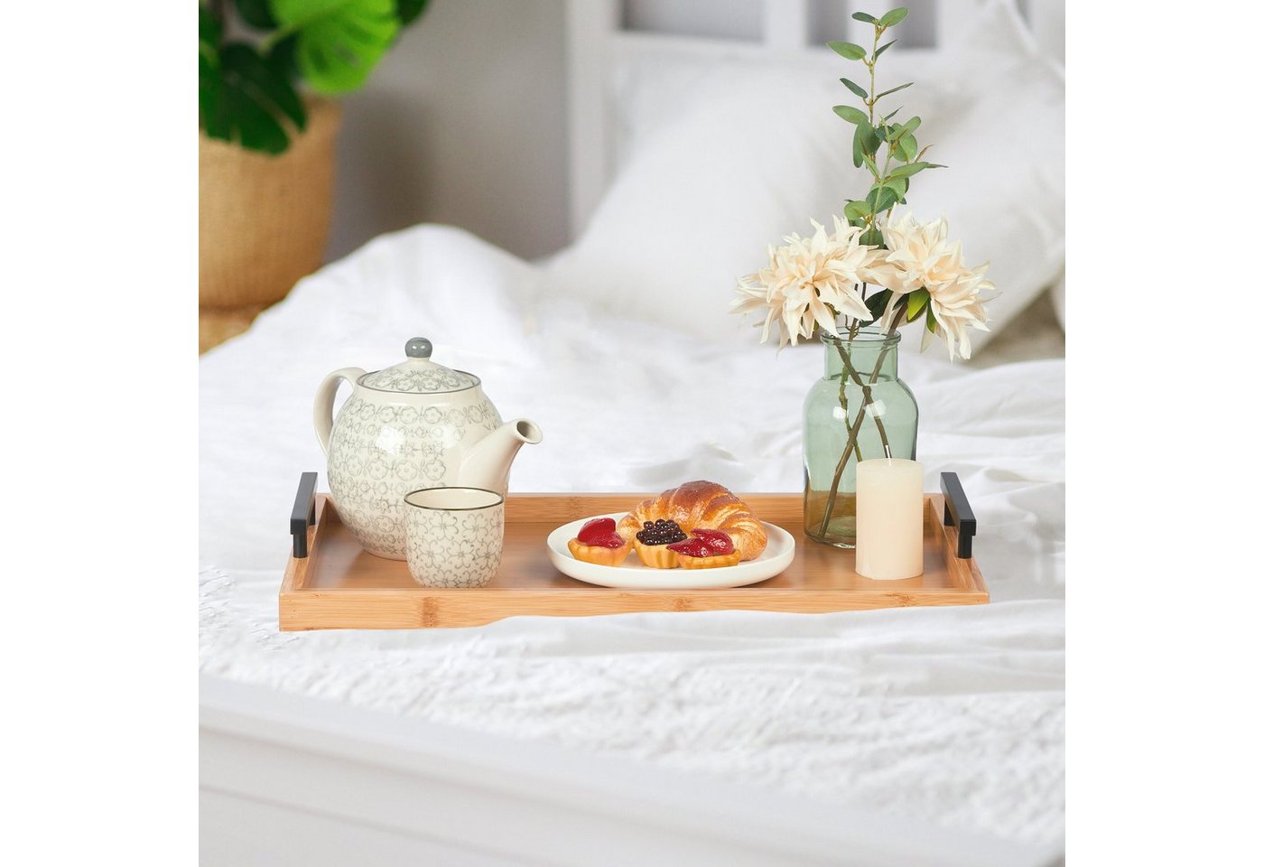 relaxdays Tablett 3er Set aus Bambus, Bambus, (3-tlg) – Bild 5 von 5