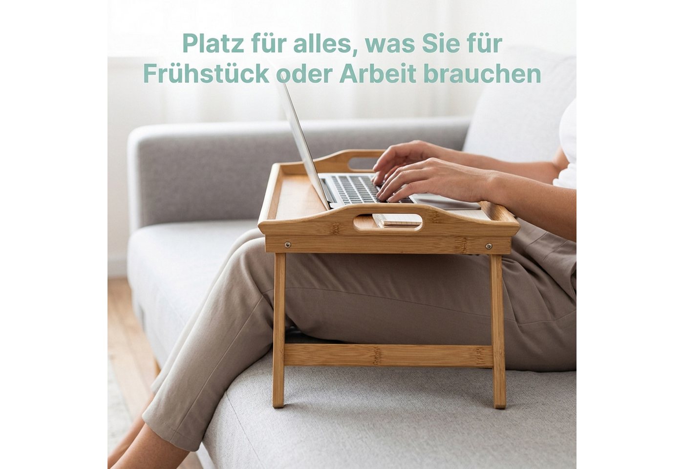 relaxdays Tablett Betttablett Bambus lackiert klappbar, Bambus, (1-tlg) – Bild 3 von 5