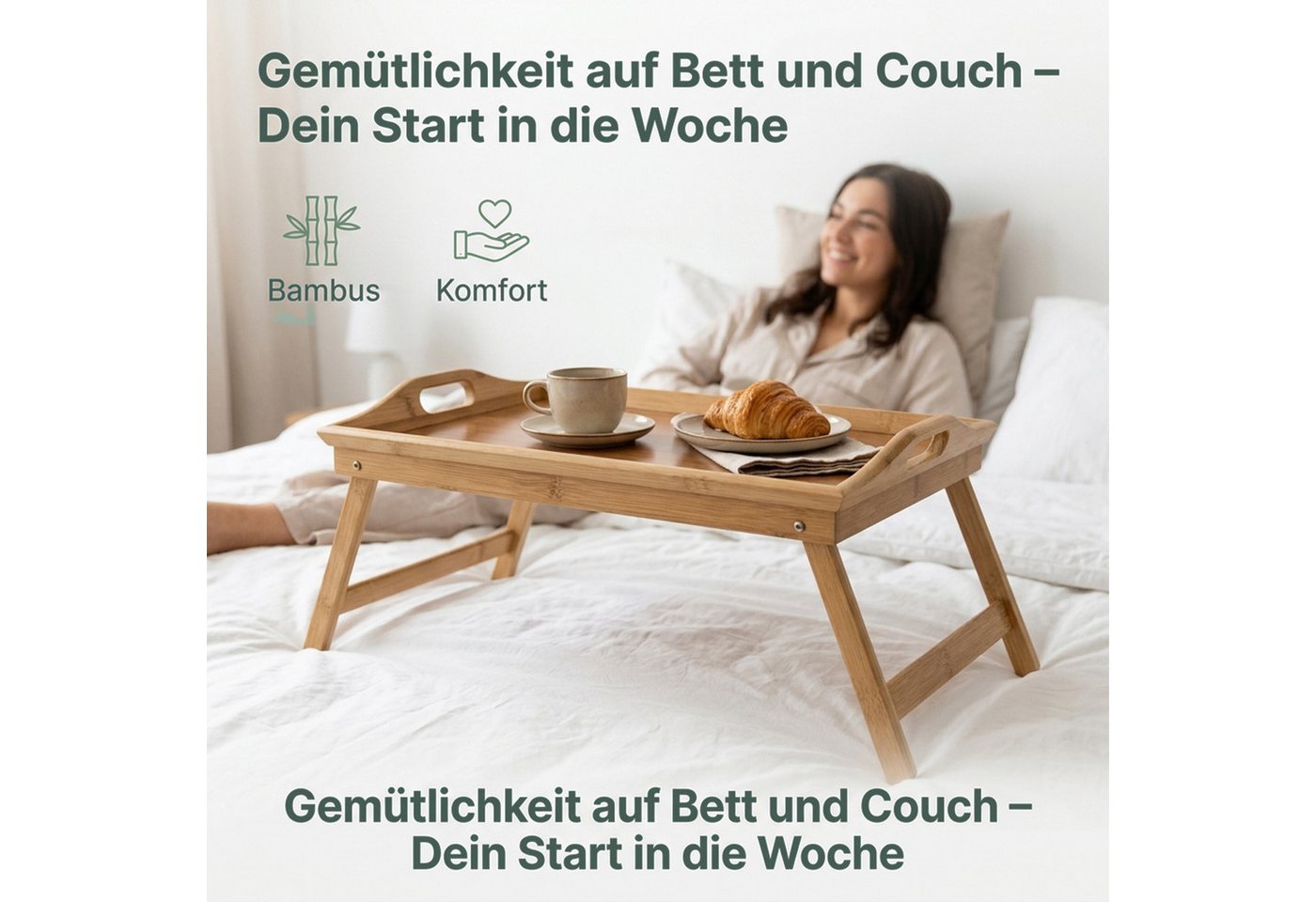 relaxdays Tablett Betttablett Bambus lackiert klappbar, Bambus, (1-tlg) – Bild 5 von 5