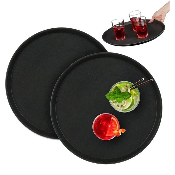 relaxdays Tablett Rundes Gastro Serviertablett 2er Set, Kunststoff, (2-tlg)