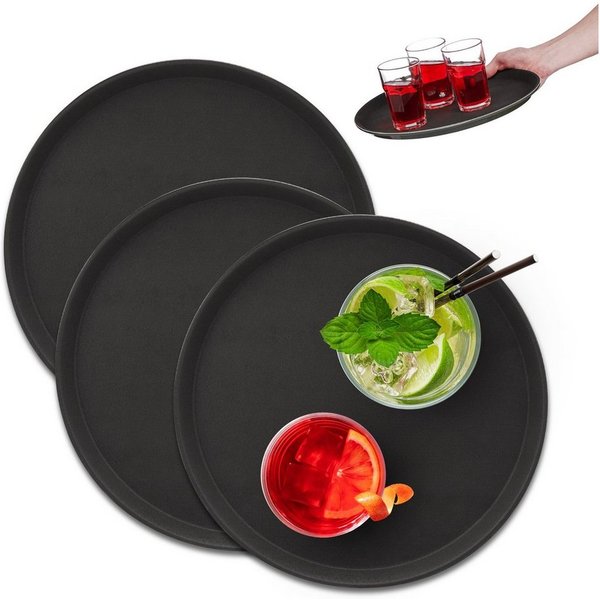 relaxdays Tablett Rundes Gastro Serviertablett 3er Set, Kunststoff, (3-tlg)