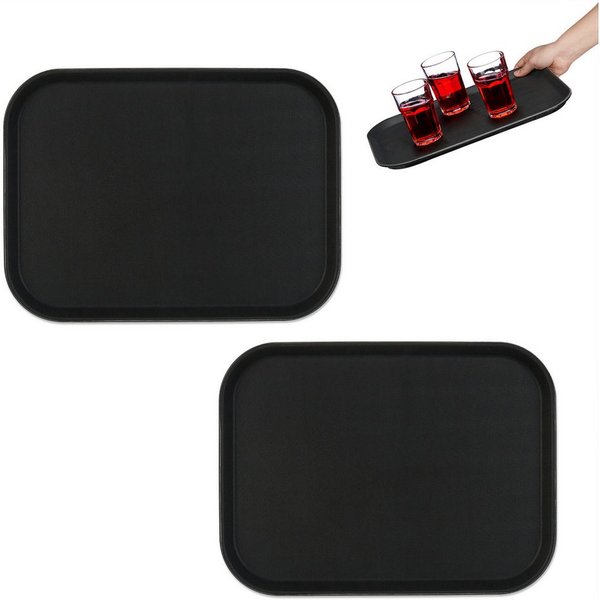 relaxdays Tablett Serviertablett 2er Set in Schwarz, Kunststoff, (2-tlg)