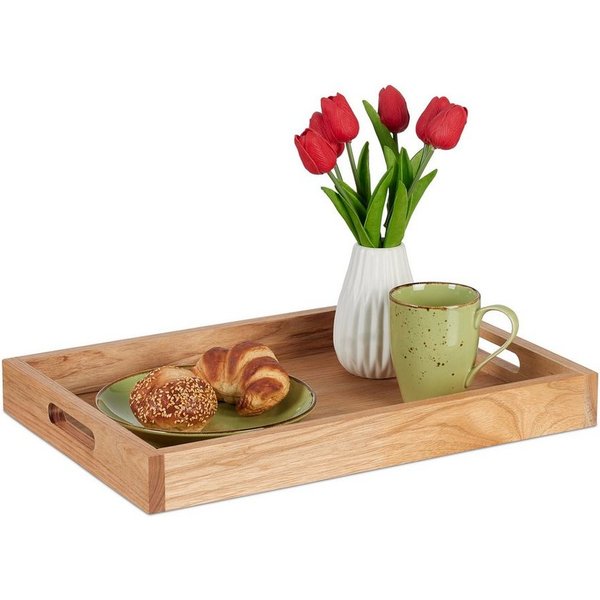 relaxdays Tablett Serviertablett aus Walnussholz & MDF, Holz, (1-tlg)