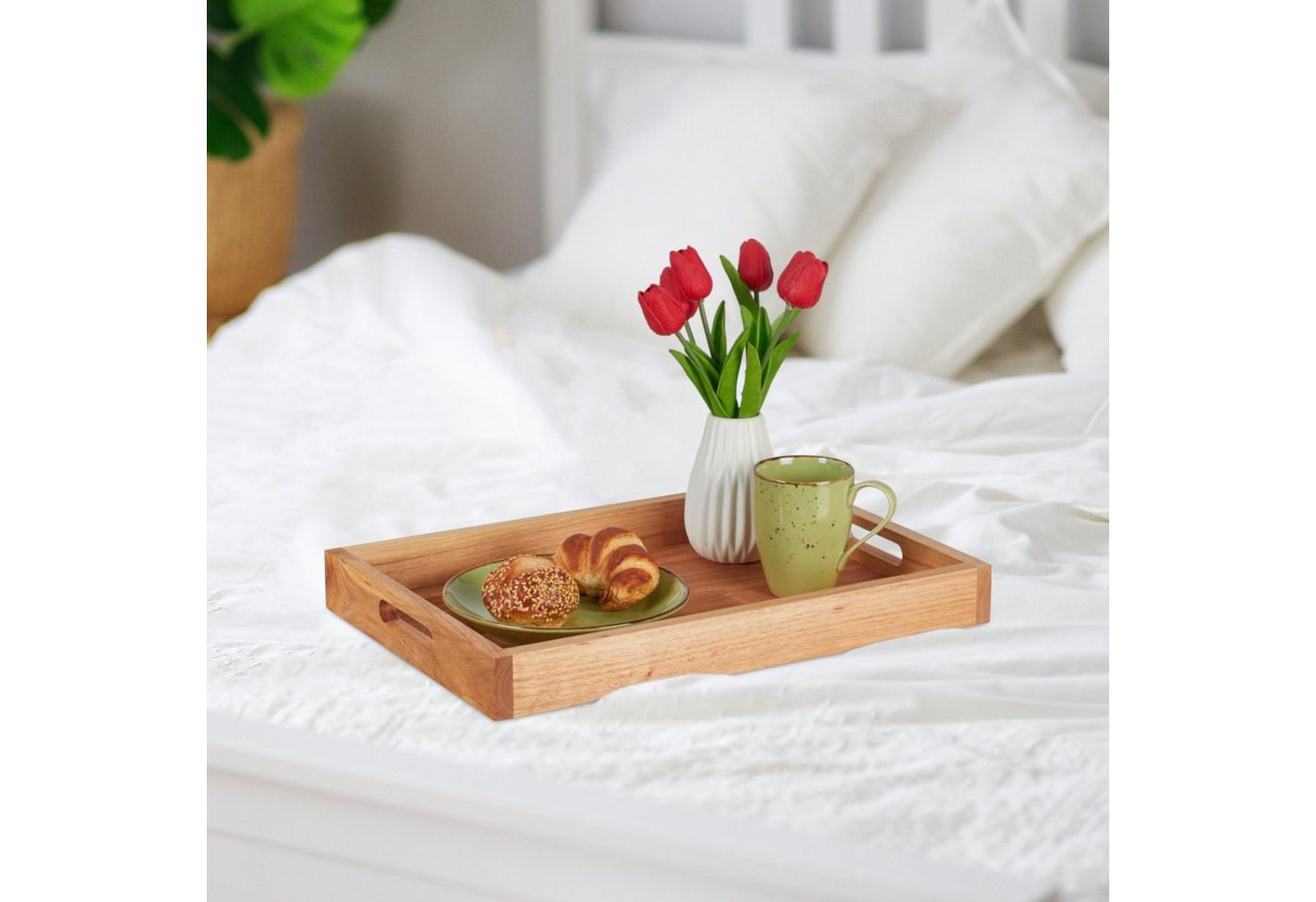 relaxdays Tablett Serviertablett aus Walnussholz & MDF, Holz, (1-tlg) – Bild 5 von 5