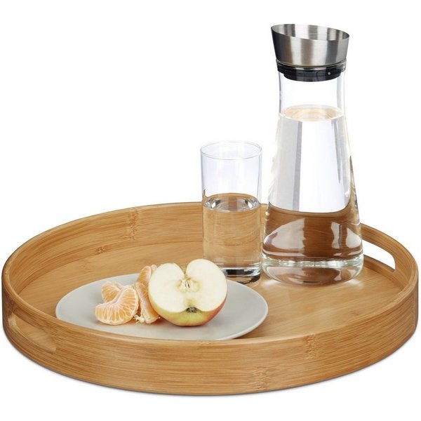 relaxdays Tablett Serviertablett Bambus rund, Bambus, (1-tlg)