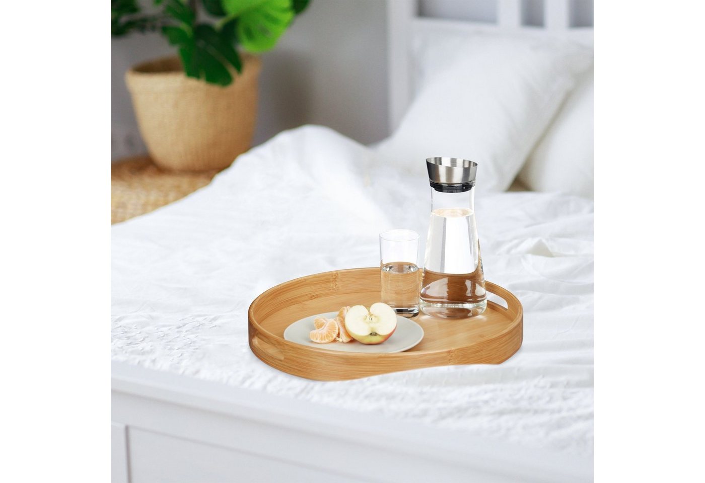 relaxdays Tablett Serviertablett Bambus rund, Bambus, (1-tlg) – Bild 5 von 5