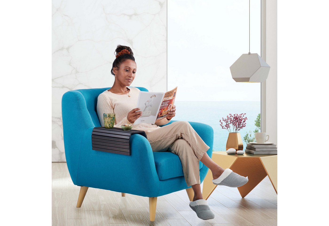 relaxdays Tablett Sofatablett Bambus dunkelbraun, Bambus, (1-tlg) – Bild 2 von 5