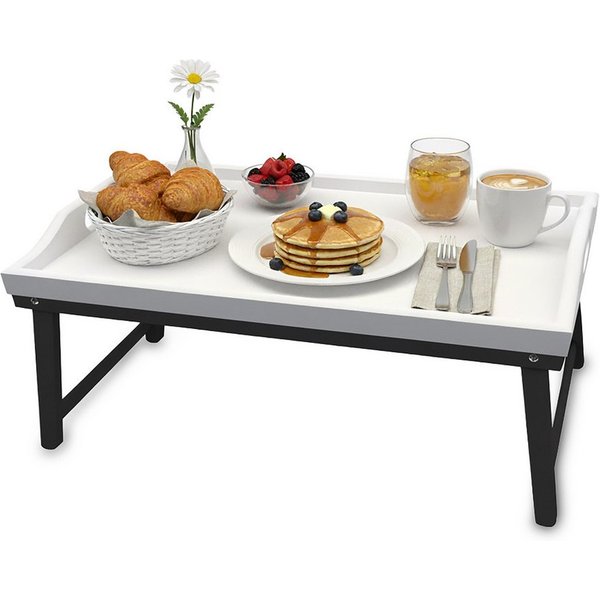 relaxdays Tabletttisch Betttablett aus Bambus (1-St), Weiss-grau