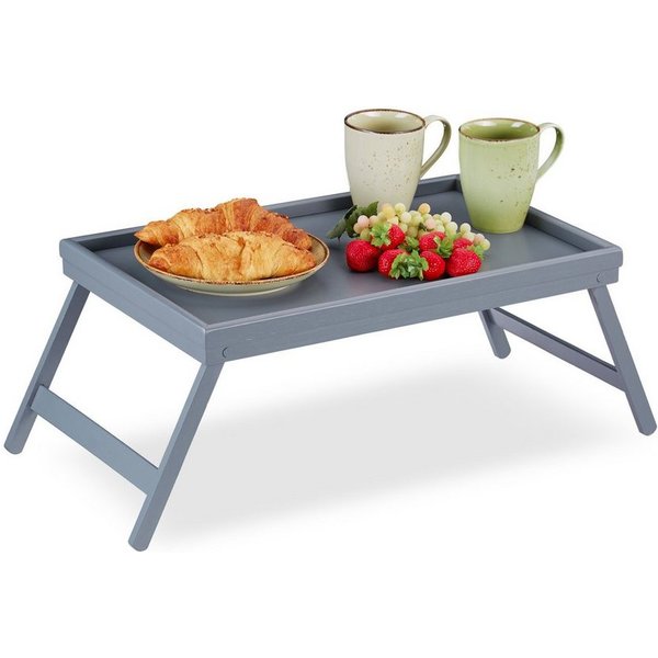 relaxdays Tabletttisch Betttablett Bambus grau (1-St)