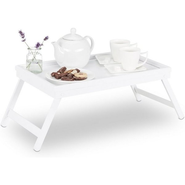 relaxdays Tabletttisch Betttablett Bambus weiß (1-St)