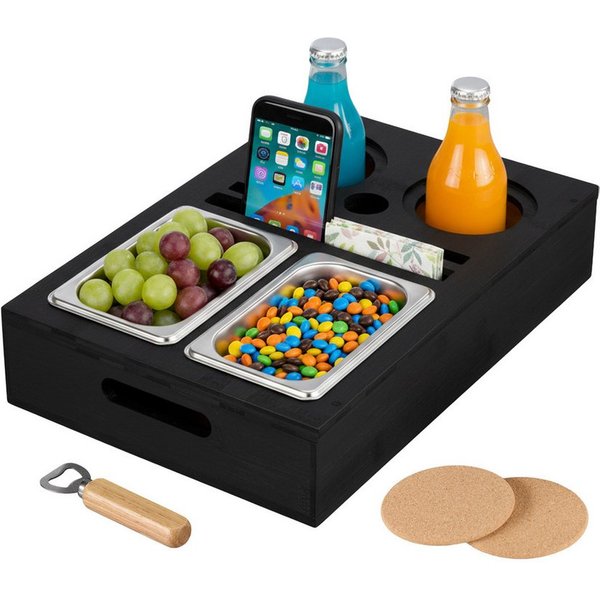 relaxdays Tabletttisch Couchbar mit Snackschalen (6-St), schwarz