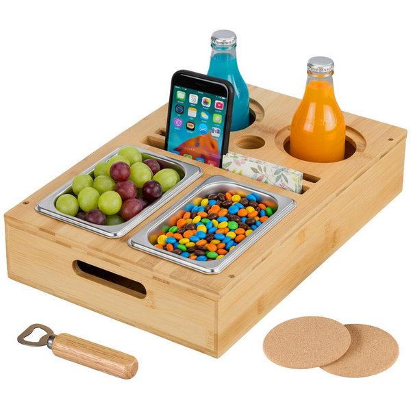 relaxdays Tabletttisch Couchbar mit Snackschalen (6-St), natur