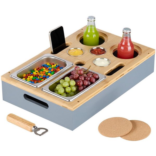 relaxdays Tabletttisch Couchbar mit Zubehör (9-St), grau